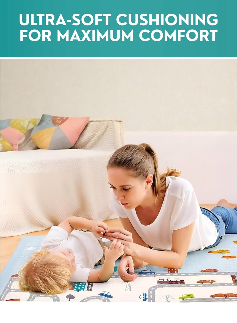 جوني سجادة لعب للأطفال والرضع – سجادة أرضية كبيرة قابلة للطي للزحف، مقاومة للماء وغير قابلة للانزلاق، ناعمة وغير سامة، مبطنة كسجاد لعب للأطفال للاستخدام الداخلي ووقت الاستلقاء على البطن - Image 4